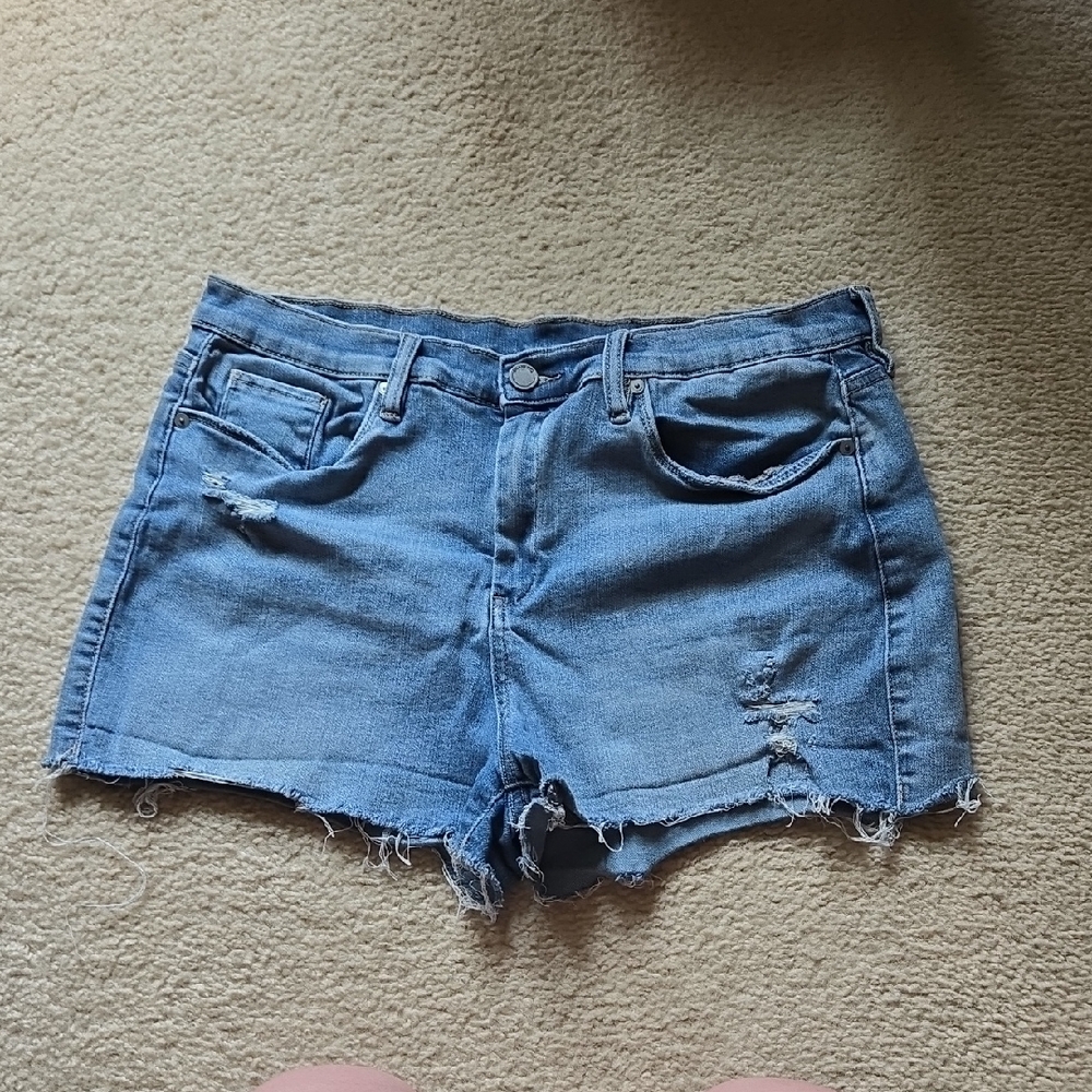 Blank NYC Blue Jean Shorts Distressed Mid-Rise